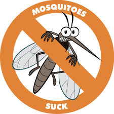 Mosquitoes Suck graphic with an illustrated mosquito with an X over it.